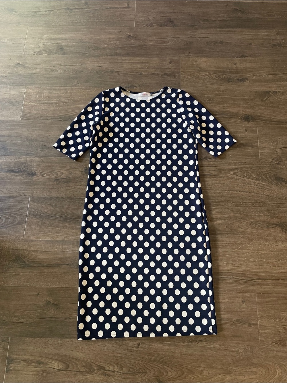 Women’s Sign Here Navy & White Polka Dot Short Sleeve Dress, Size XL